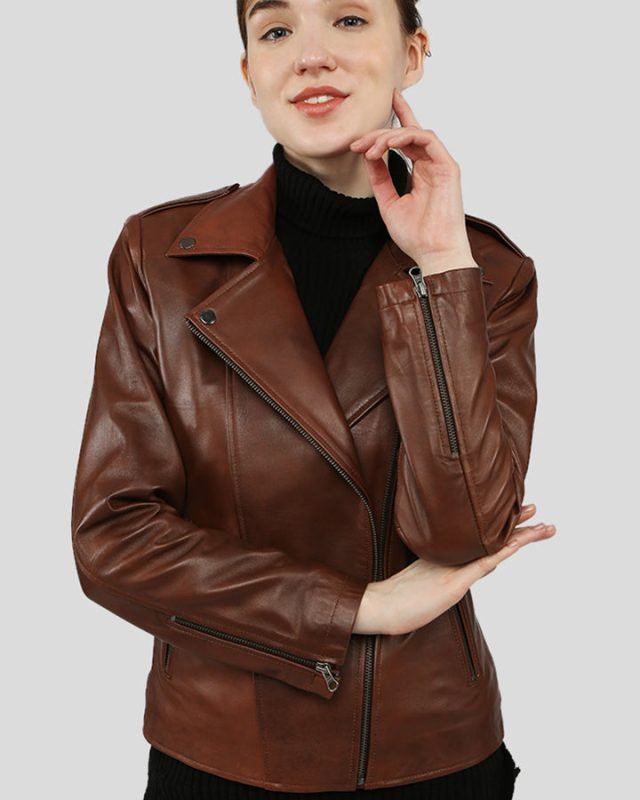 Women's Brown Biker Leather Jacket