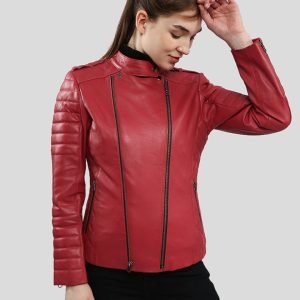Christabel Red Quilted Biker Leather Jacket