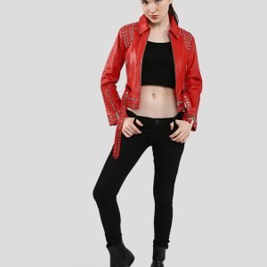 Isabel Studded Red Leather Jacket