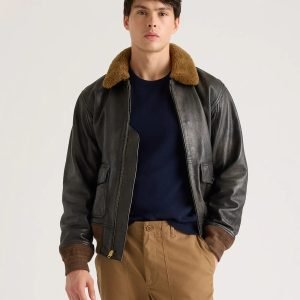 Shearling Collar Leather Flight Jacket