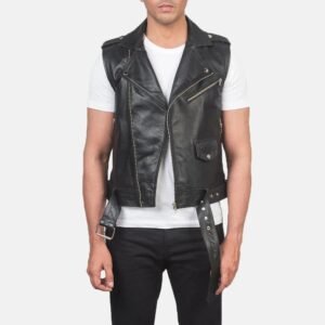 Black Leather Biker Vest