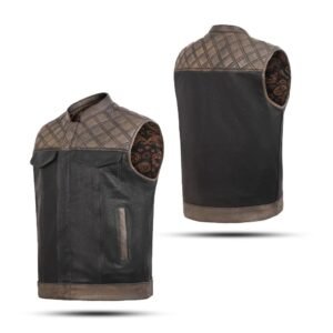 Brown Diamond Stitch Motorcycle Leather Vest