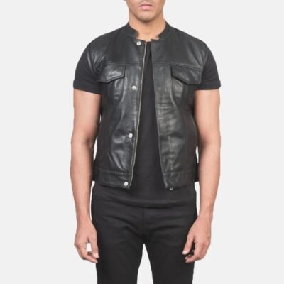 Moto Black Leather Vest
