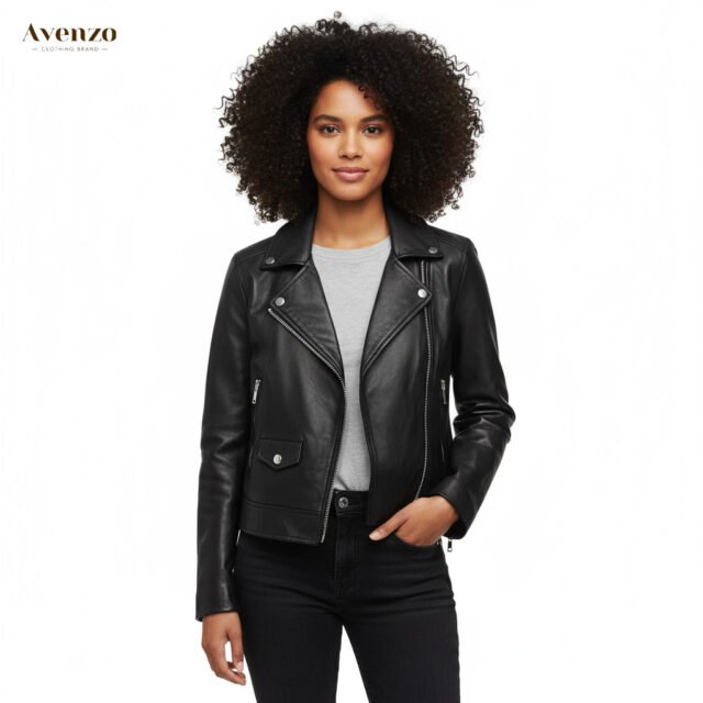 Women’s Real Black Leather Jacket – Stylish Motorcycle Biker Coat