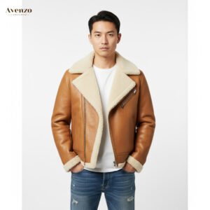 Men’s Brown Shearling Leather Jacket – Classic Winter Aviator Style