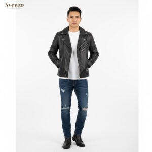 Men’s Fashion Black Leather Jacket – Classic Motorcycle Biker Style
