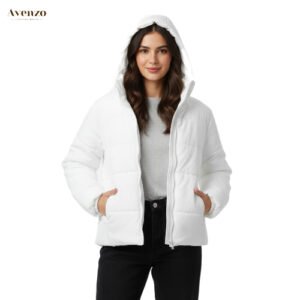 Women’s White Puffer Jacket with Hood – Warm, Stylish & Water-Resistant Winter Coat